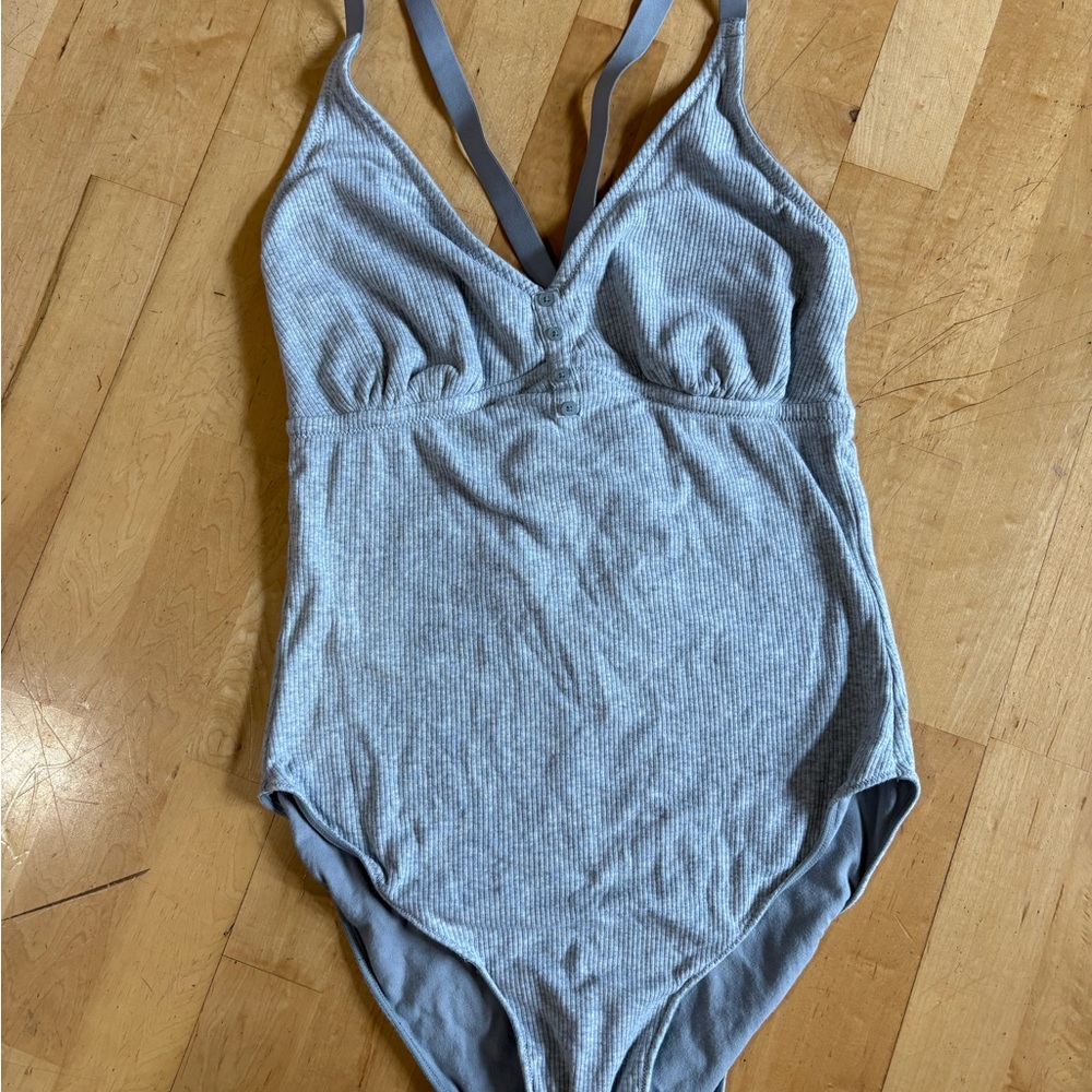 aerie Light Gray Ribbed One-Piece Bodysuit